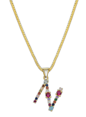 adornia14K 镀金多色宝石字母项链 - 金色 - n 【美国奥莱】直发