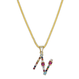 adornia14K 镀金多色宝石字母项链 - 金色 - n 【美国奥莱】直发