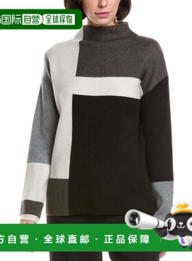 自营T Tahari Color Block Jacquard Sweater - grey 美国奥莱直