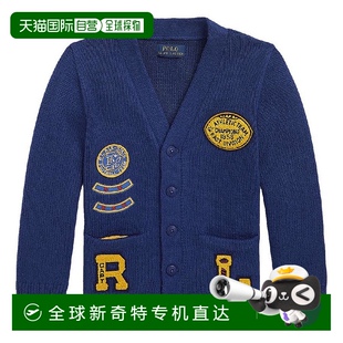Polo Lauren男孩针织V领长袖 自营 Ralph 美国奥莱直发 开衫 蓝色