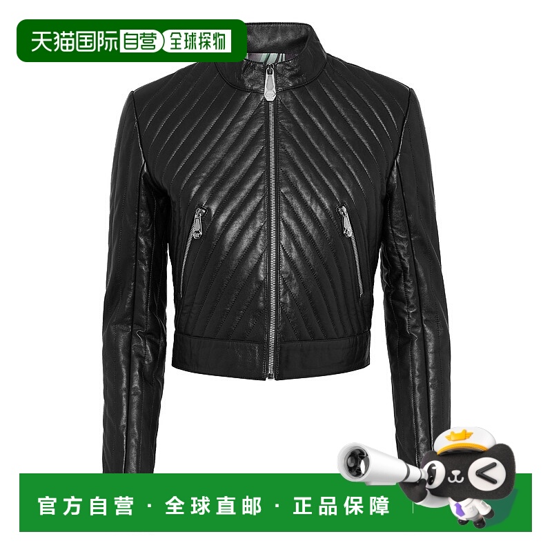 自营 philipp plein复古皮革自行车夹克LS火焰色-黑色 美国奥莱直