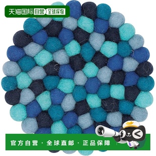 尼泊尔Pokopoko Nepal 丸真 圆形蓝色手工羊毛毡锅垫 日本直邮