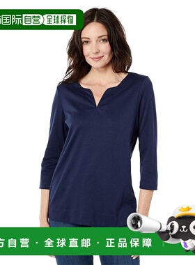 1h可退 【美国直邮】LLBean|Pima Tops 开领束腰外衣 3/4 袖上衣