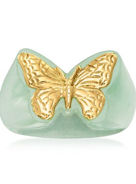 【美国奥莱】直发 Ross-Simons 14 克拉黄金翡翠蝴蝶戒指 - 绿色