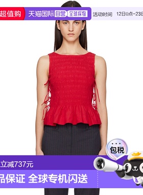 1h可退 香港直邮GANNI 甘尼 女士 红色 Cotton Smock Tie 上装 W0