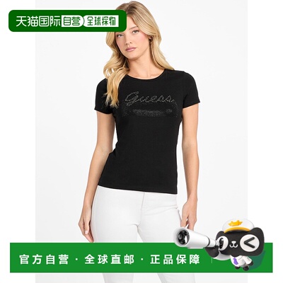 自营 guessEco Kaia串珠标志T恤-黑色 美国奥莱直发新款女装