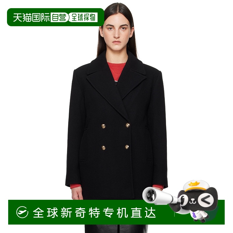 1小时内可退香港直邮ANINE BING女士黑色 Glenn双排扣大衣 A0