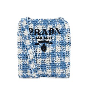 普拉达 女士Prada Prada 潮奢 徽标刺绣千鸟格图案单肩包