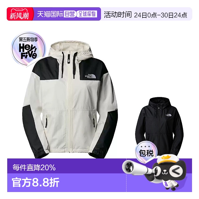 香港直邮北面THE NORTH FACE 字母女款连帽拉链夹克外套 白色