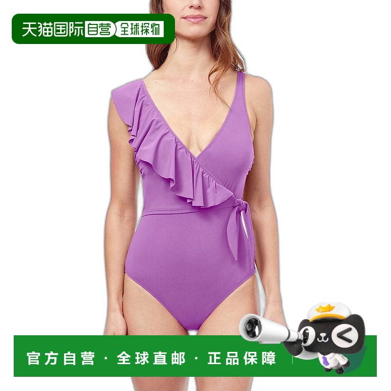 自营 Profile by Gottex Tutti Frutti 褶边斜襟连体衣 - 紫色 美