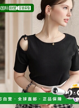 1h可退 日本直邮moment+女士肩部开叉蝴蝶结半袖上衣 mt07165