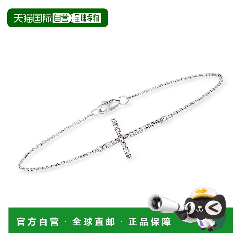 自营 Ross-Simons 14kt 白金侧向交叉手链带钻石 - 7 英寸 美国奥