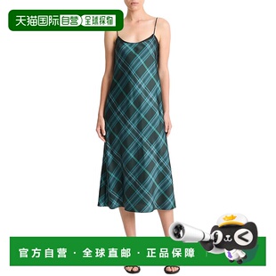 自营Vince格子蕾丝镶边吊带裙 美国奥莱直发连衣裙 绿色