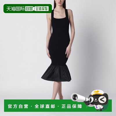 1h可退 香港直邮Patou 女士 黑色罗缎皱褶下摆连衣裙 KN3228090CO