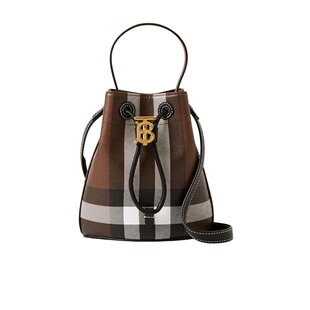 香港直邮Burberry博柏利女士格纹TB抽绳水桶斜挎包迷你 80662131