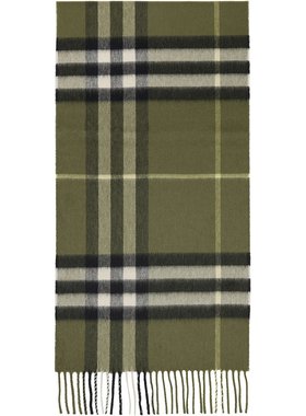 潮奢 Burberry 巴宝莉 男士 绿色 Check Cashmere 围巾 8112646