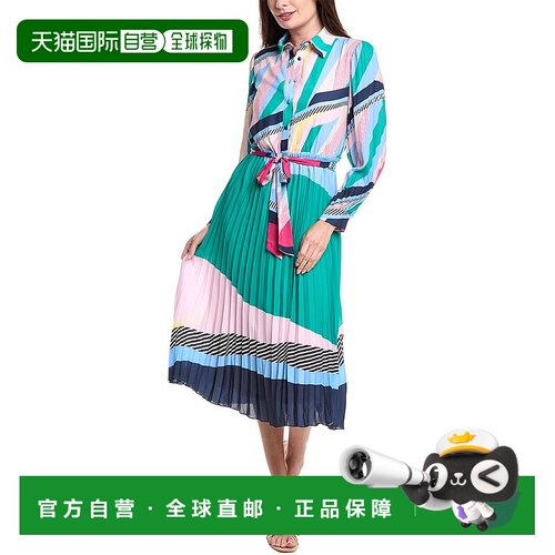 自营T Tahari褶皱衬衫连衣裙-绿色 美国奥莱直发新款