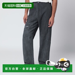 香港直邮Represent 男士 Washed-effect 黑色棉质裤子 MLM100356D