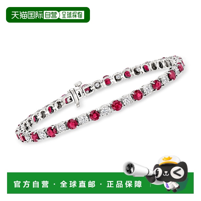 自营925 纯银 Ross-Simons 红宝石和钻石网球手链 - 7 英寸 【美