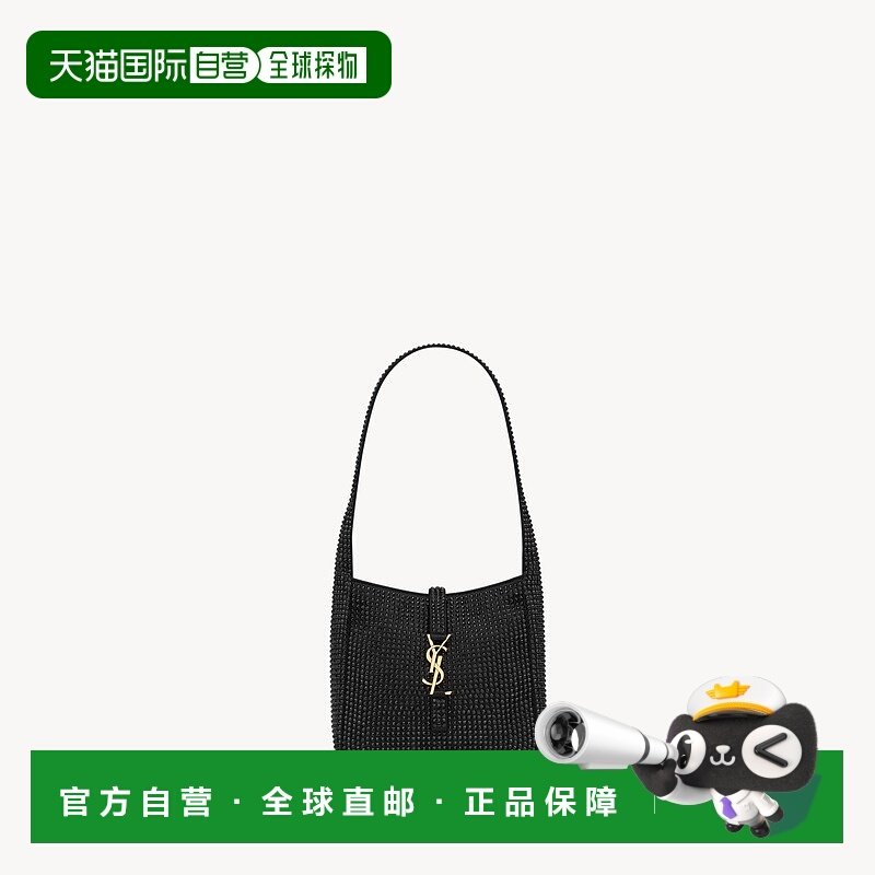 自营欧洲直邮YSL圣罗兰 LE 5 A 7系列女士黑色粘胶纤维水钻晚宴单