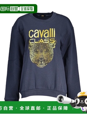 自营 Cavalli Class优雅羊毛圆领女式运动衫-蓝色 美国奥莱直发
