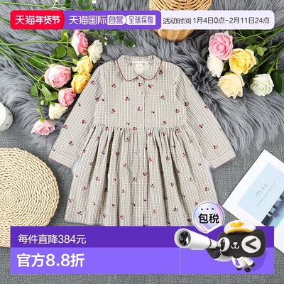 1h可退 香港直邮Bonpoint 女童 Janessa 女孩樱桃红刺绣连衣裙童