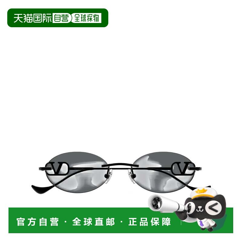 自营valentino椭圆形黑色金属太阳眼镜，带可调节鼻托-黑色 美国