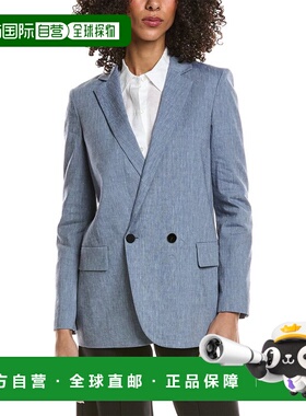 自营Theory Boyfriend Linen-Blend Jacket - blue 美国奥莱直发