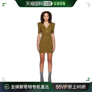 女士 香港直邮潮奢 巴尔曼 绿色罗纹连衣裙 Balmain AF1R6030KB39