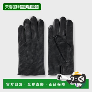 自营欧洲直邮Hugo Boss 男士黑色羔羊皮logo标识手套
