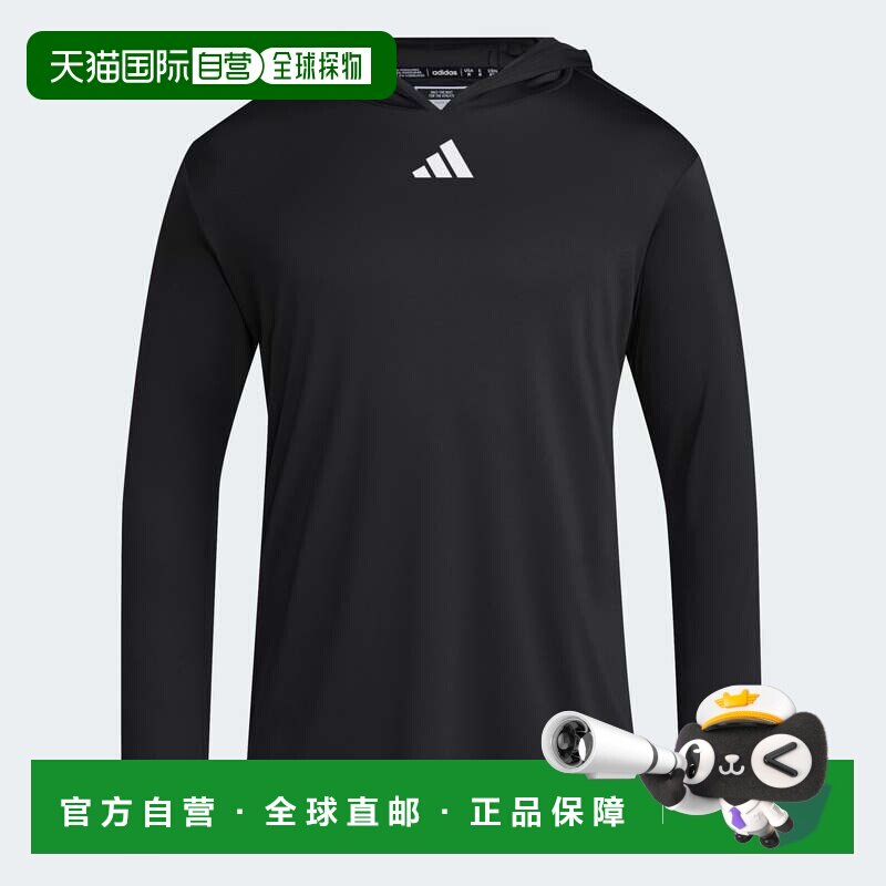 自营adidas阿迪达斯D4T男士长袖轻便连帽衫-黑色/白色 美国奥莱直