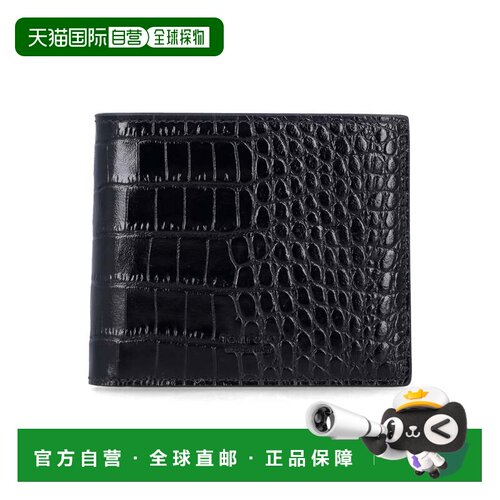 自营tom ford鳄鱼纹压花皮革双折钱包-黑色 美国奥莱直发