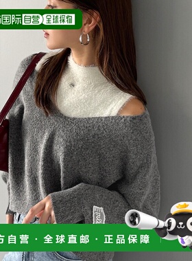 1h可退 日本直邮mily bilet 女装 拼接V领 针织套装  mi1029168