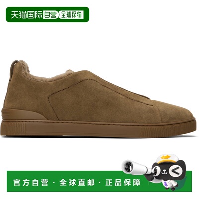 1h可退 香港直邮潮奢 zegna 杰尼亚 男士 棕色 Suede Triple Stit