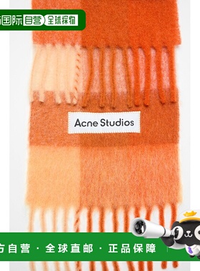 自营欧洲直邮Acne Studios FW25鲜艳橙色/白色/杏色羊驼毛格纹围