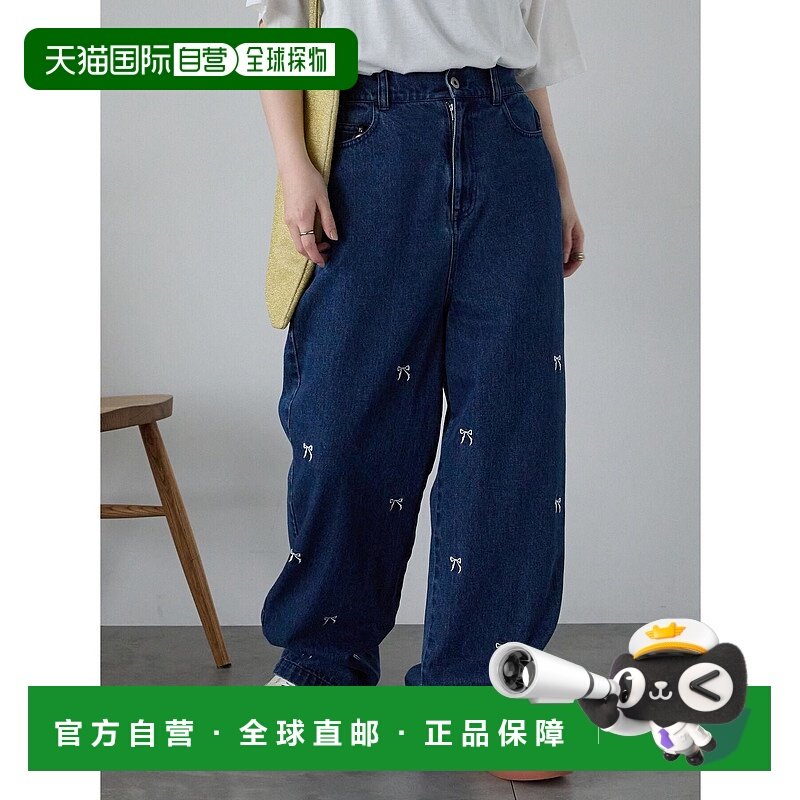 1h可退 日本直邮ehka sopo 女士直筒牛仔裤 蕾丝刺绣 高腰显腿长