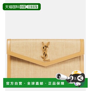 香港直邮Saint Laurent 圣罗兰 女士 Uptown 皮革饰边拉菲草编织