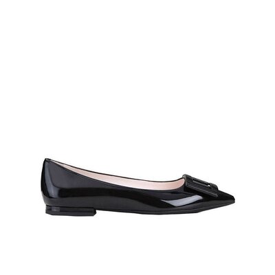 香港直邮Roger Vivier搭扣芭蕾鞋女士黑色尖头平底细节logo平底