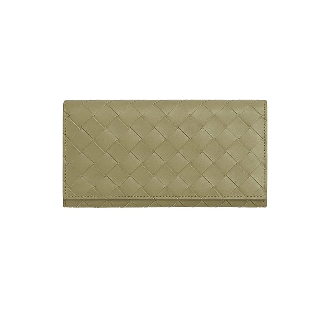 Bottega Veneta/葆蝶家 23新款 男士绿色小牛皮长款钱包