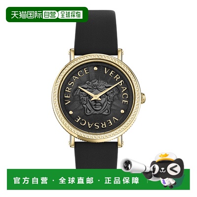 自营 versaceV-Dollar 皮革手表 - 黑色/ip 黄金/黑色 美国奥莱直