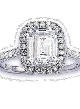 自营 Suzy Levian 新娘纯银 Asscher-cut 白色立方氧化锆光环订婚