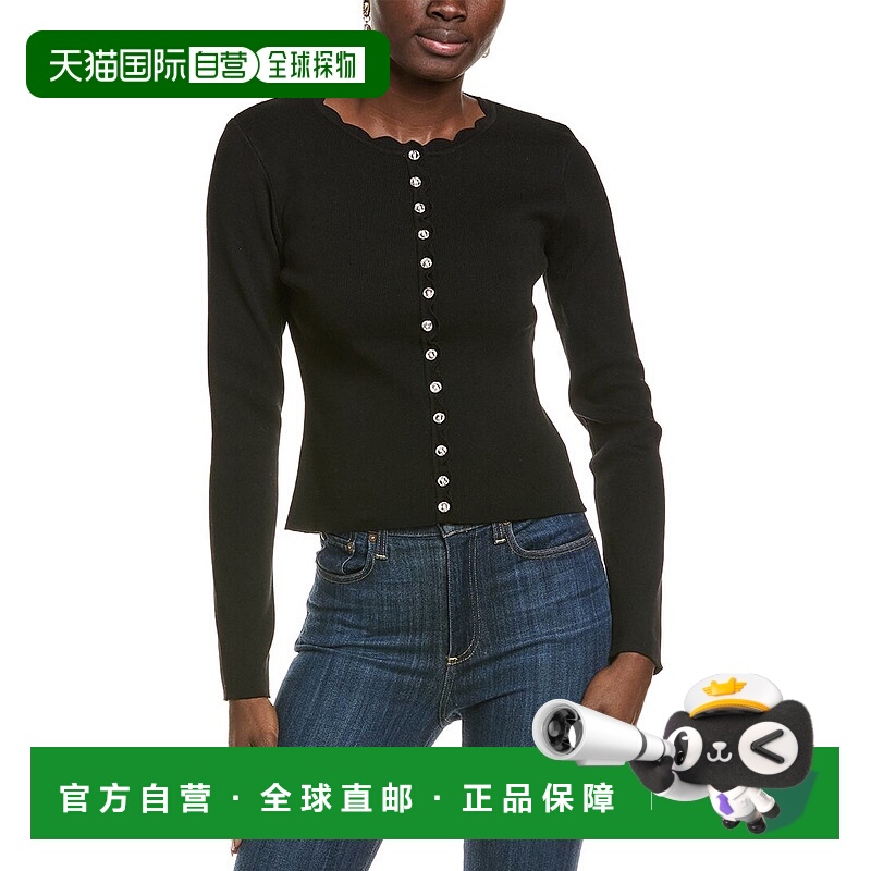 自营Endless Rose Scalloped Accent Split Long Cardigan - blac