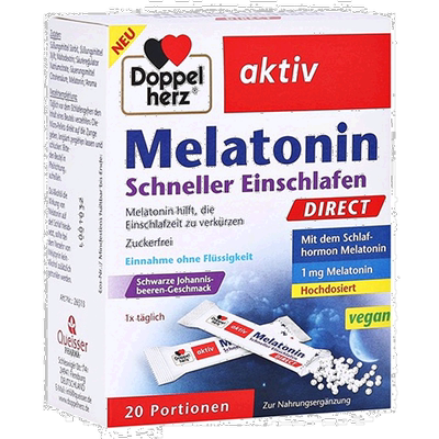 欧洲直邮德国双心Doppelherz褪黑素口溶粉20包熬夜助眠黑加仑味