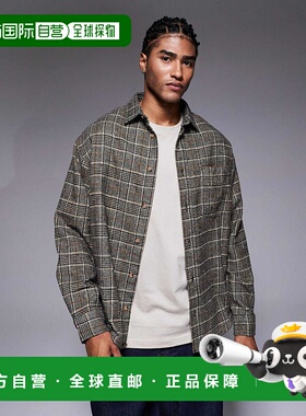 1h可退 香港直邮ASOS 男士 设计常规法兰绒格纹衬衫(灰色)