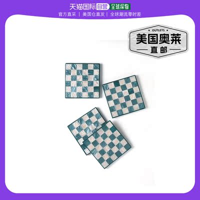 tiramisu方格树脂杯垫 - 4 件套 - 蓝色 【美国奥莱】直发