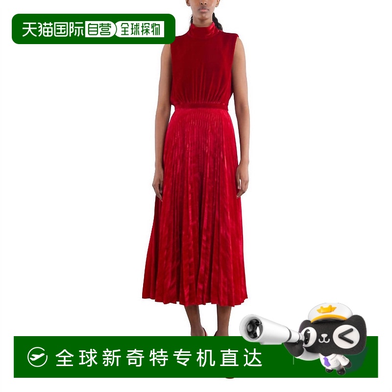 自营 saloni真红色Fleur丝绒高领连衣裙-真红色 【美国奥莱】直发