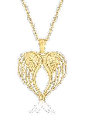 自营 Ross-Simons 14kt 黄金天使之翼心形吊坠项链 美国奥莱直发