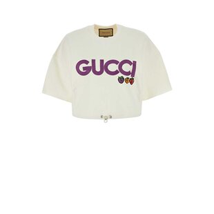 白色棉质宽松款 Gucci 女士 773722XJF8P 古驰 T恤