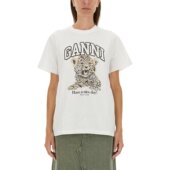 女士T恤 平纹豹纹宽松 T4124943 GANNI AW2024 白色 恤