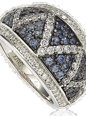 自营 Suzy Levian 纯银和 18K 金蓝宝石和钻石密钉之字形戒指 -